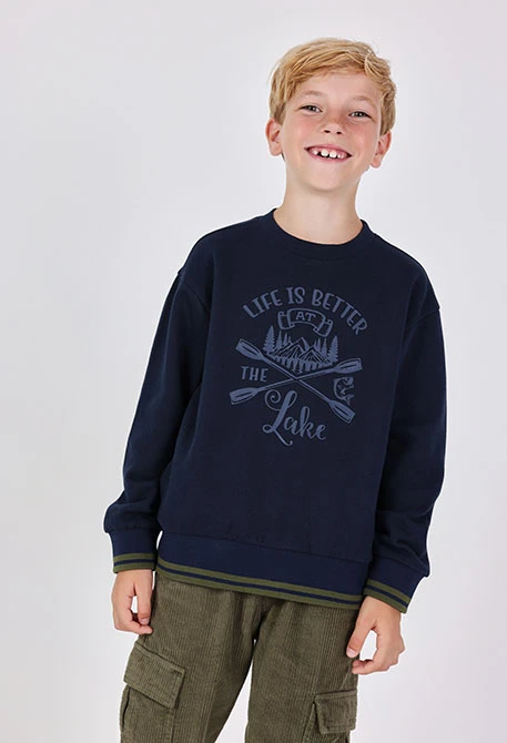 Sweatshirt garçon en polaire bleu marine rames