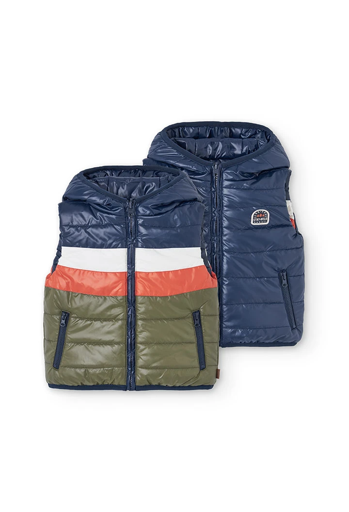 Gilet réversible pour garçon en tissu technique bleu marine