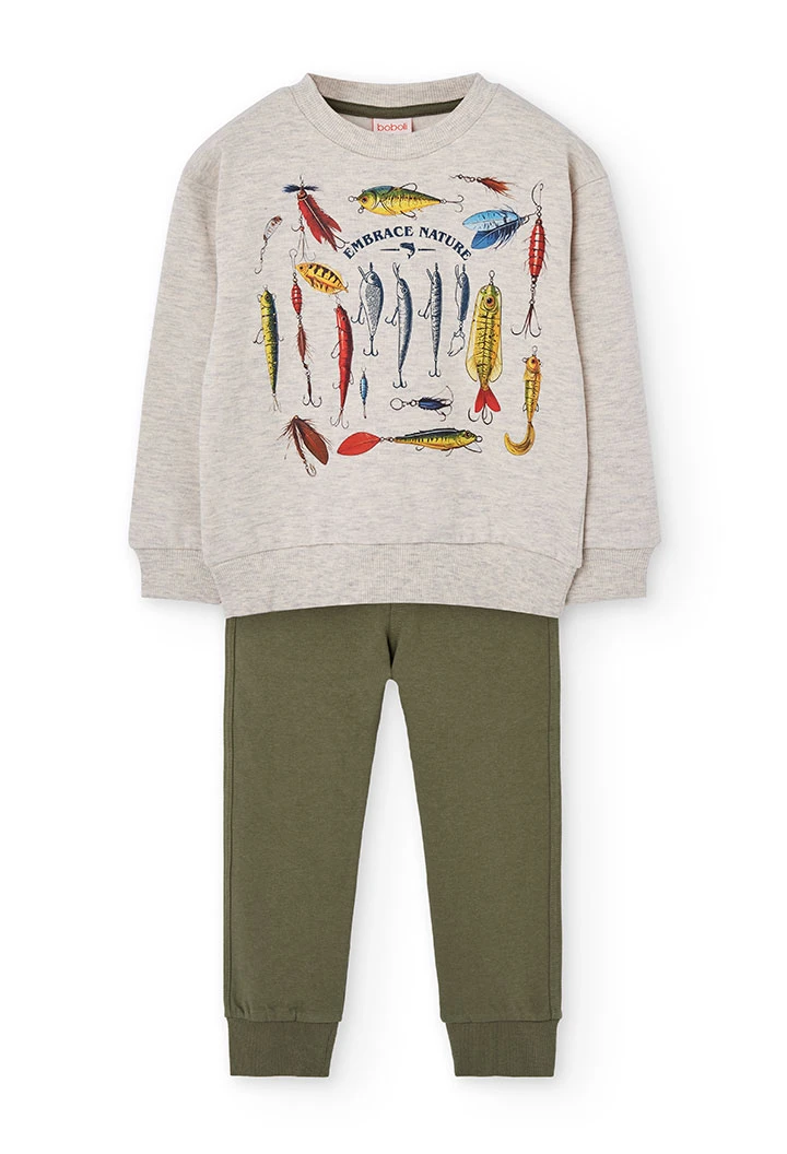 Conjunto menino algodão branco iscos de pesca