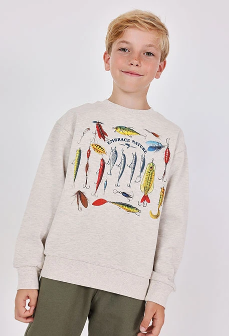 Conjunto menino algodão branco iscos de pesca