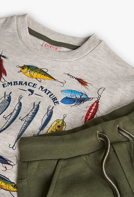 Conjunto menino algodão branco iscos de pesca