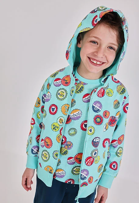 Giacca bambino stampata azzurro acqua