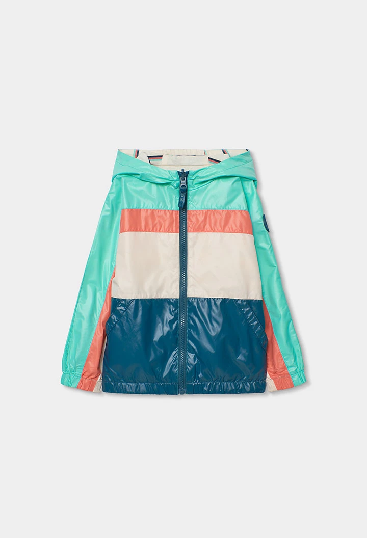 Reversible colour block technical fabric parka for boy