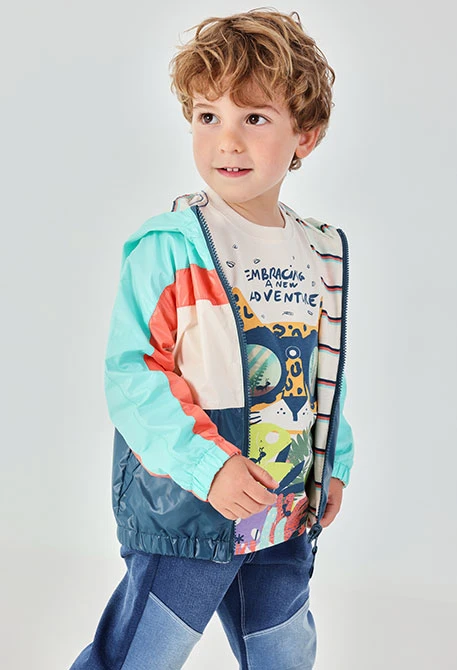 Parka reversible nen teixit tècnic color block