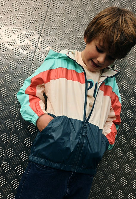 Reversible colour block technical fabric parka for boy