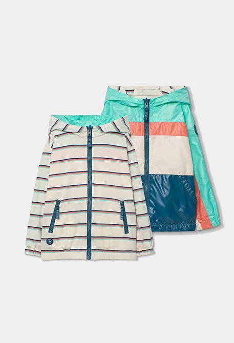 Reversible colour block technical fabric parka for boy