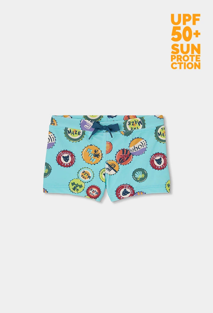 Water blue printed swimming costume for boy UPF50+