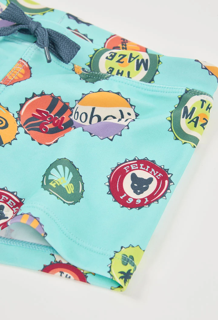 Jungen Badeanzug in Wasserblau mit Muster