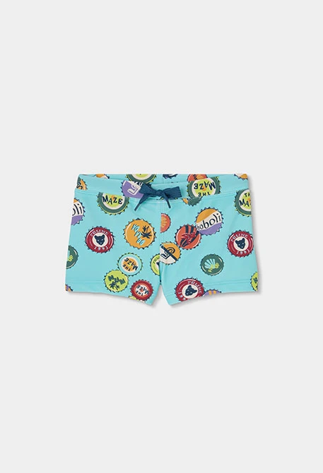 Jungen Badeanzug in Wasserblau mit Muster UPF50+