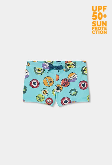Costume da bagno bambino azzurro acqua stampato UPF50+