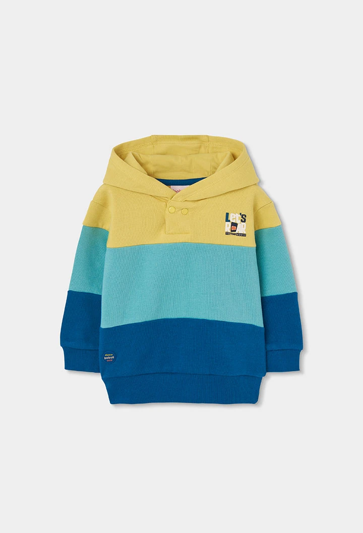 Sudadera felpa niño verde con capucha color block