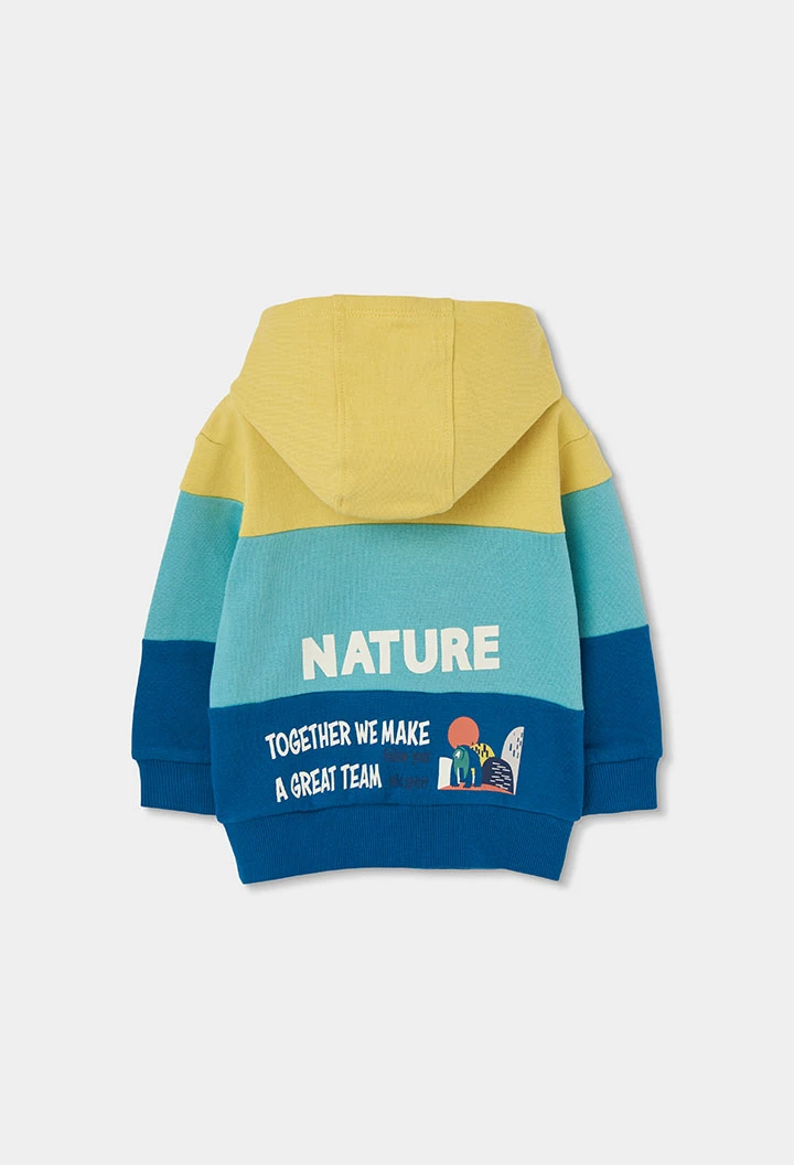 Sudadera felpa niño verde con capucha color block