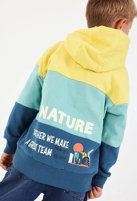 Sweatshirt em felpa para menino verde com capuz color block