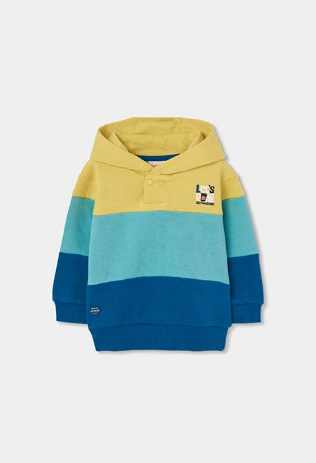 Sudadera felpa niño verde con capucha color block