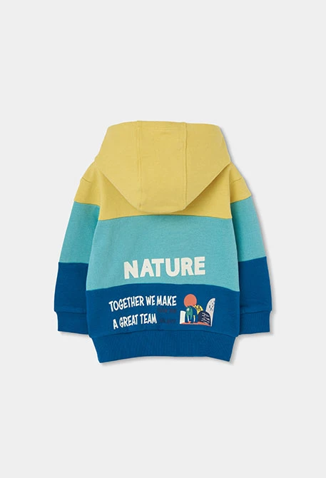 Felpa bambino verde con cappuccio color block