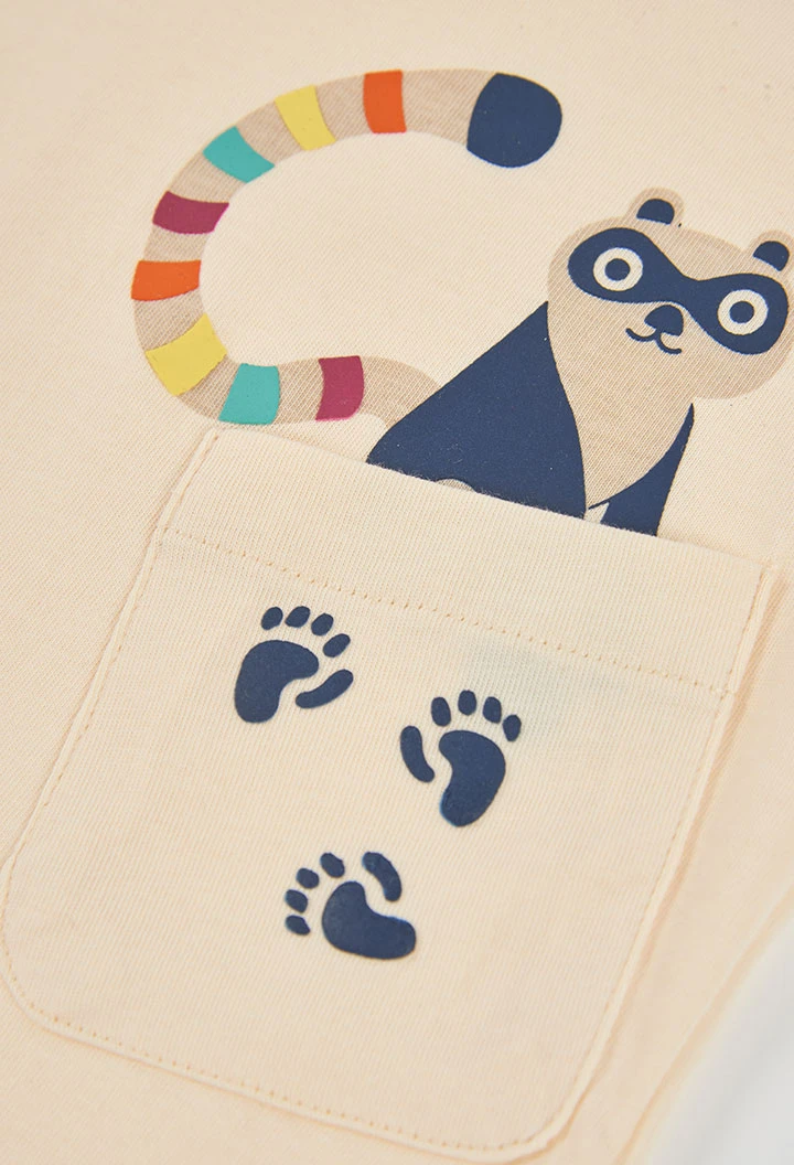 Camiseta de malha menino cru estampado de panda