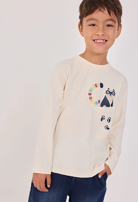 Camiseta de malha menino cru estampado de panda