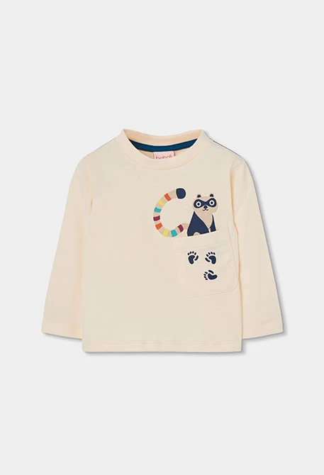 Camiseta de malha menino cru estampado de panda