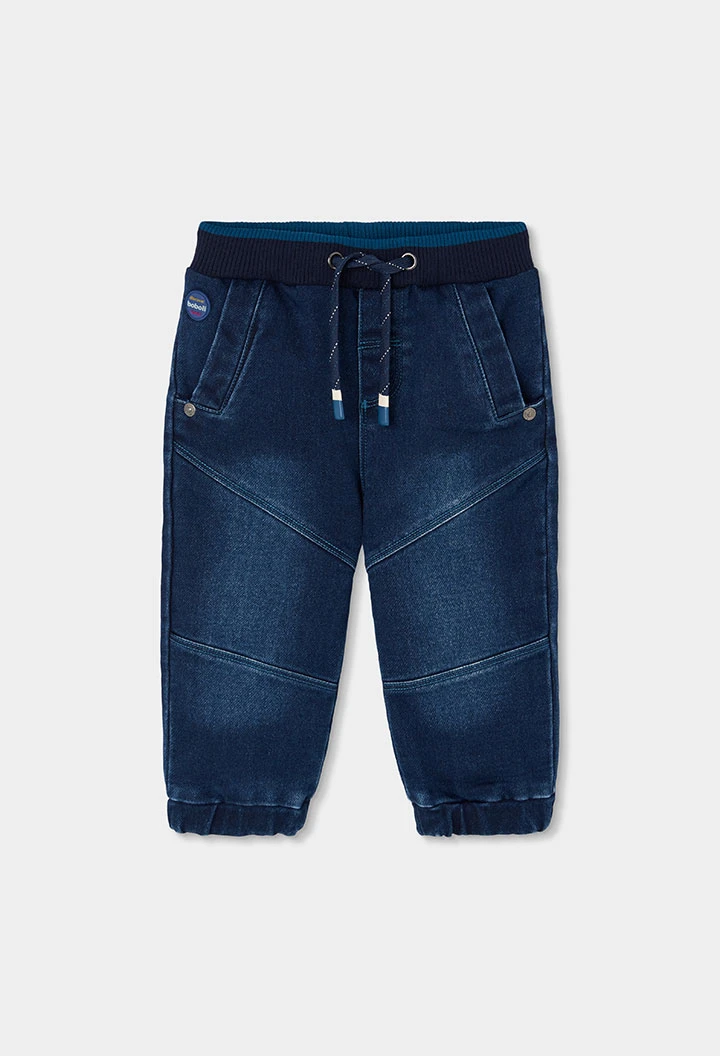 Calças denim rapaz azul-marinho com cordão
