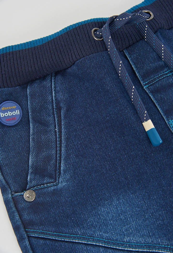Pantalón denim niño azul marino con cordón