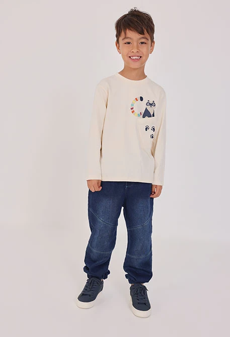 Pantalón denim niño azul marino con cordón