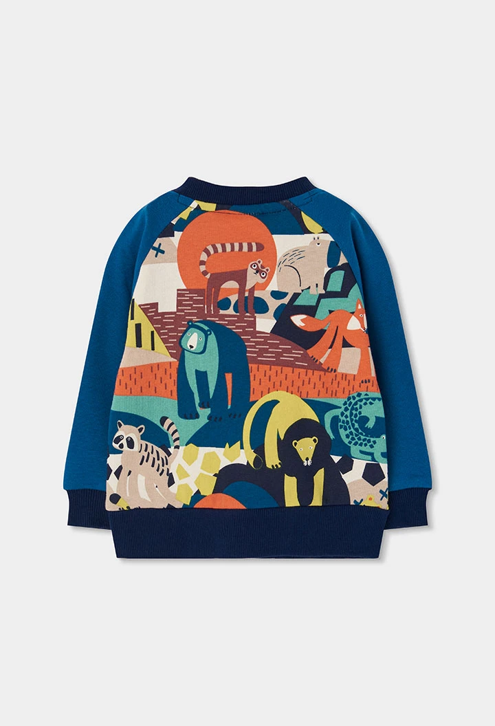 Sudadera felpa niño azul estampado animales