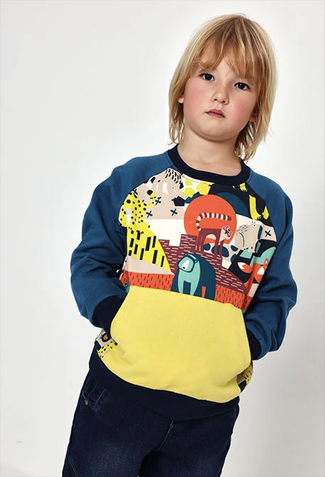 Sudadera felpa niño azul estampado animales