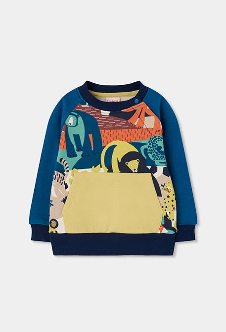 Felpa bambino blu stampa animali