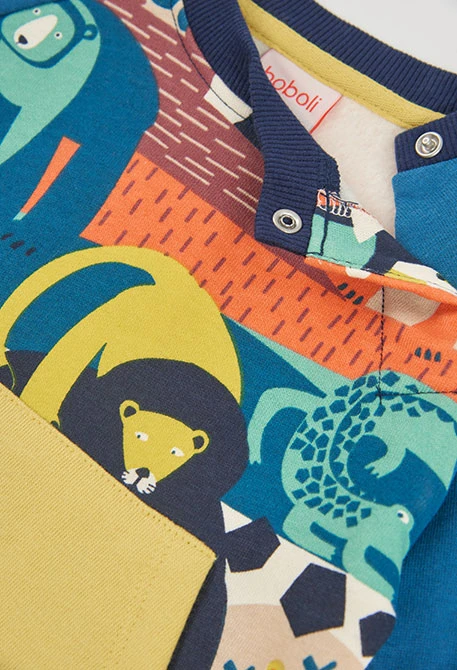 Sweatshirt Plüsch Junge blau Tieraufdruck