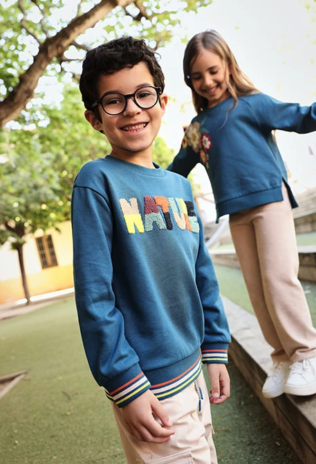 Sweatshirt em felpa para menino verde estampado Nature
