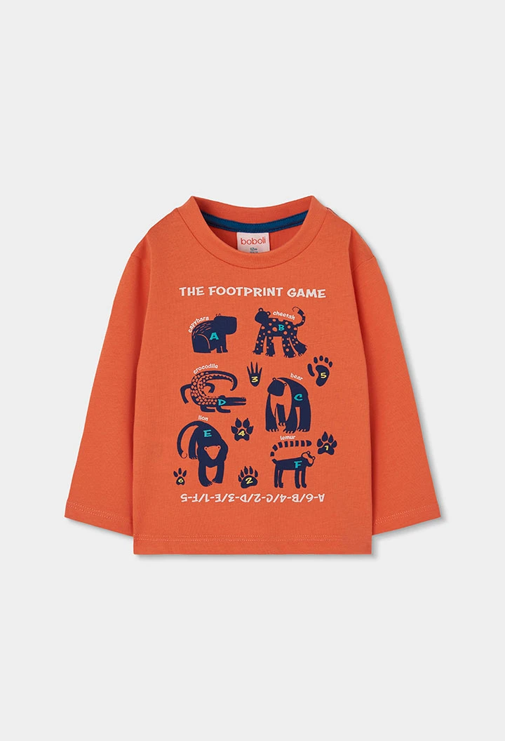 Camiseta punto niño naranja estampado animales