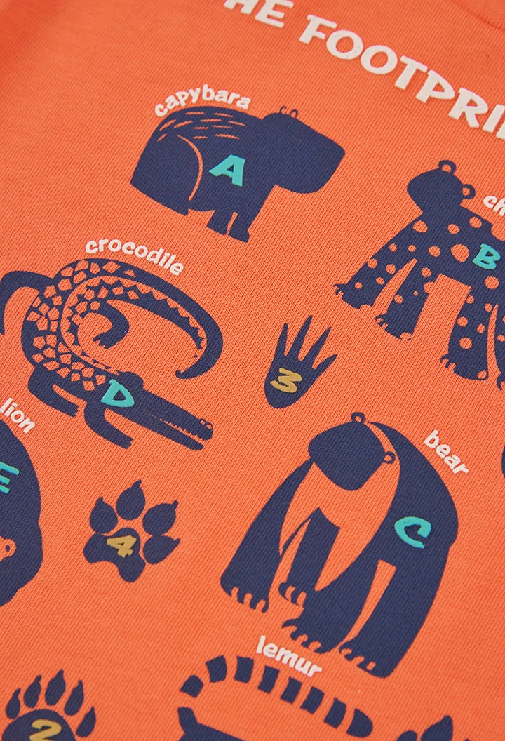 Baby boy orange animal print knitted T-shirt