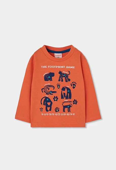 Camiseta punto niño naranja estampado animales