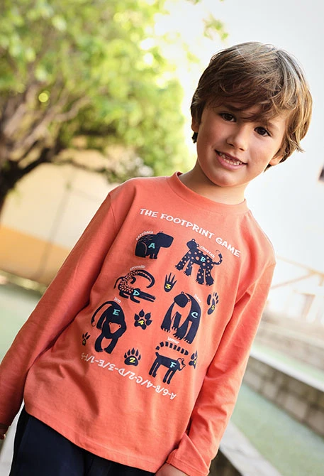 T-shirt maille garçon orange imprimé animaux