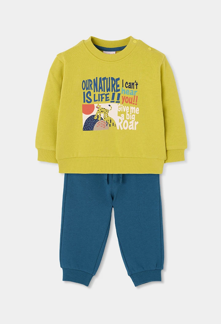 Conjunto felpa niño verde estampado leopardo