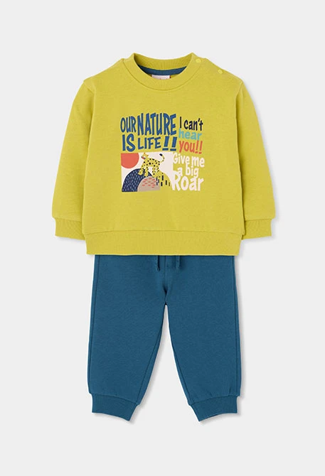 Conjunto felpa niño verde estampado leopardo