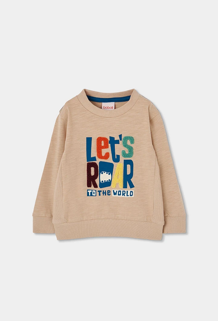 Camiseta punto niño beige estampado letras