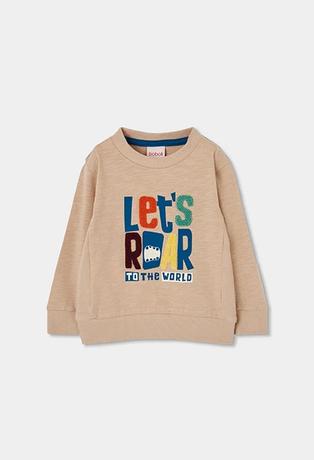 Camiseta punto niño beige estampado letras
