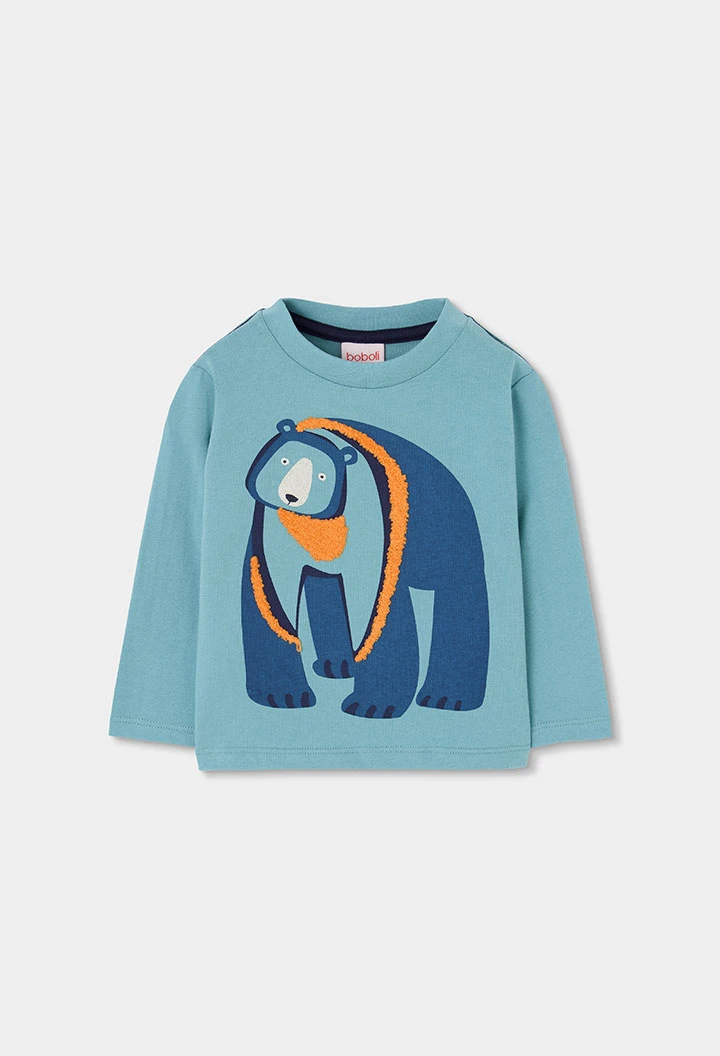 Camiseta punto niño verde estampado oso