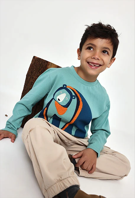 Camiseta punto niño verde estampado oso
