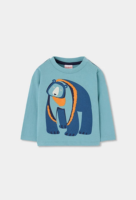 Camiseta punto niño verde estampado oso