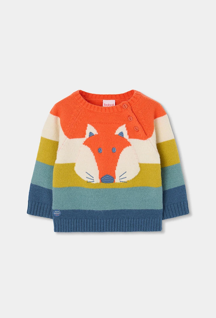 Camisola laranja bebé menino estampado raposa às riscas