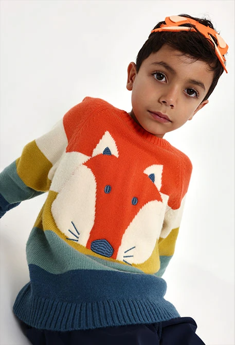 Camisola laranja bebé menino estampado raposa às riscas