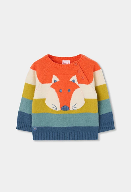 Camisola laranja bebé menino estampado raposa às riscas