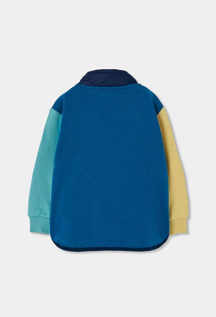 Chaqueta felpa niño verde combinada color block