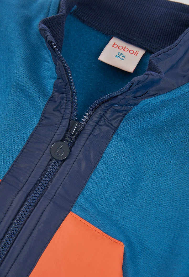 Chaqueta felpa niño verde combinada color block