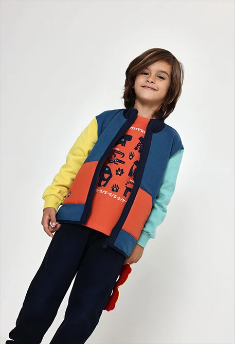 Boys\' green colour block plush jacket