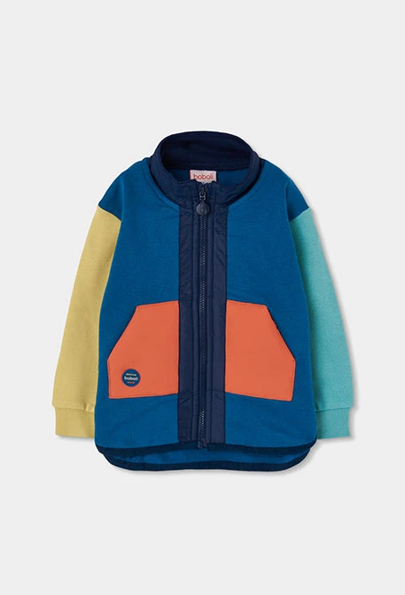 Chaqueta felpa niño verde combinada color block