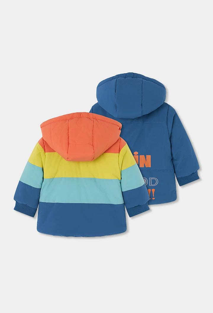 Reversible multicolour blue technical knit parka boy