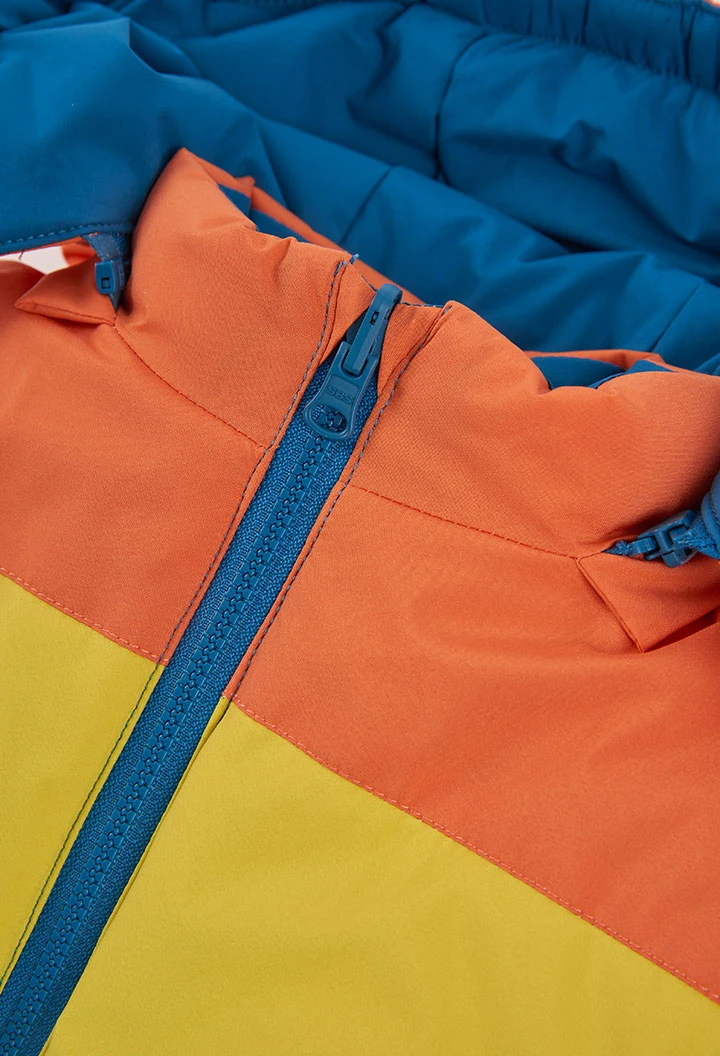 Parka tejido técnico niño reversible azul multicolor